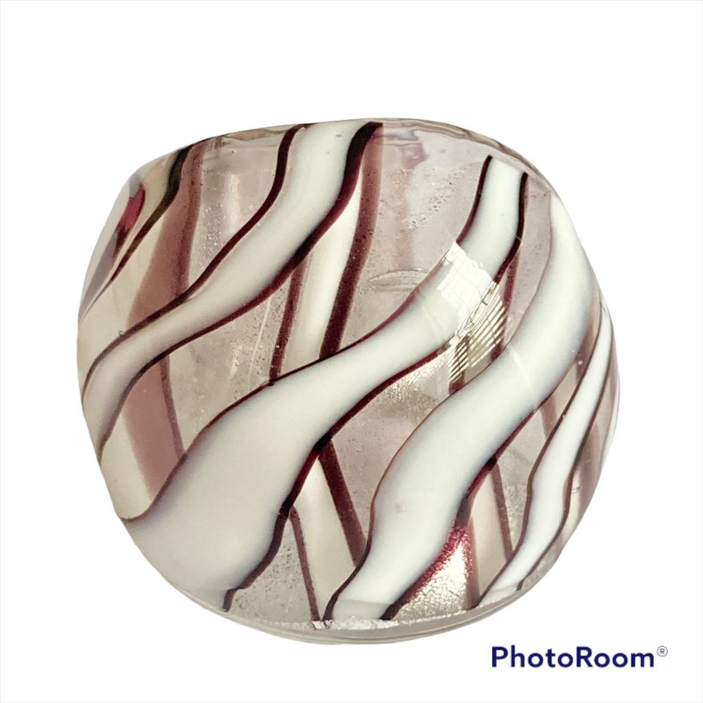Vintage Murano Style Glass Dome Cocktail Ring Size 7 8 9 White Brown USA Seller
